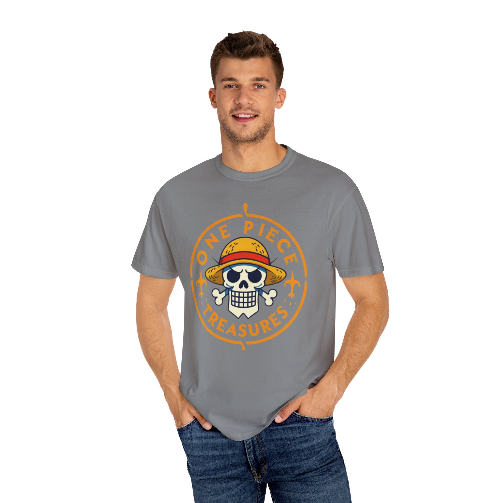 One Piece Treasures T-Shirt — Pirate Skull Straw Hat Graphic Tee