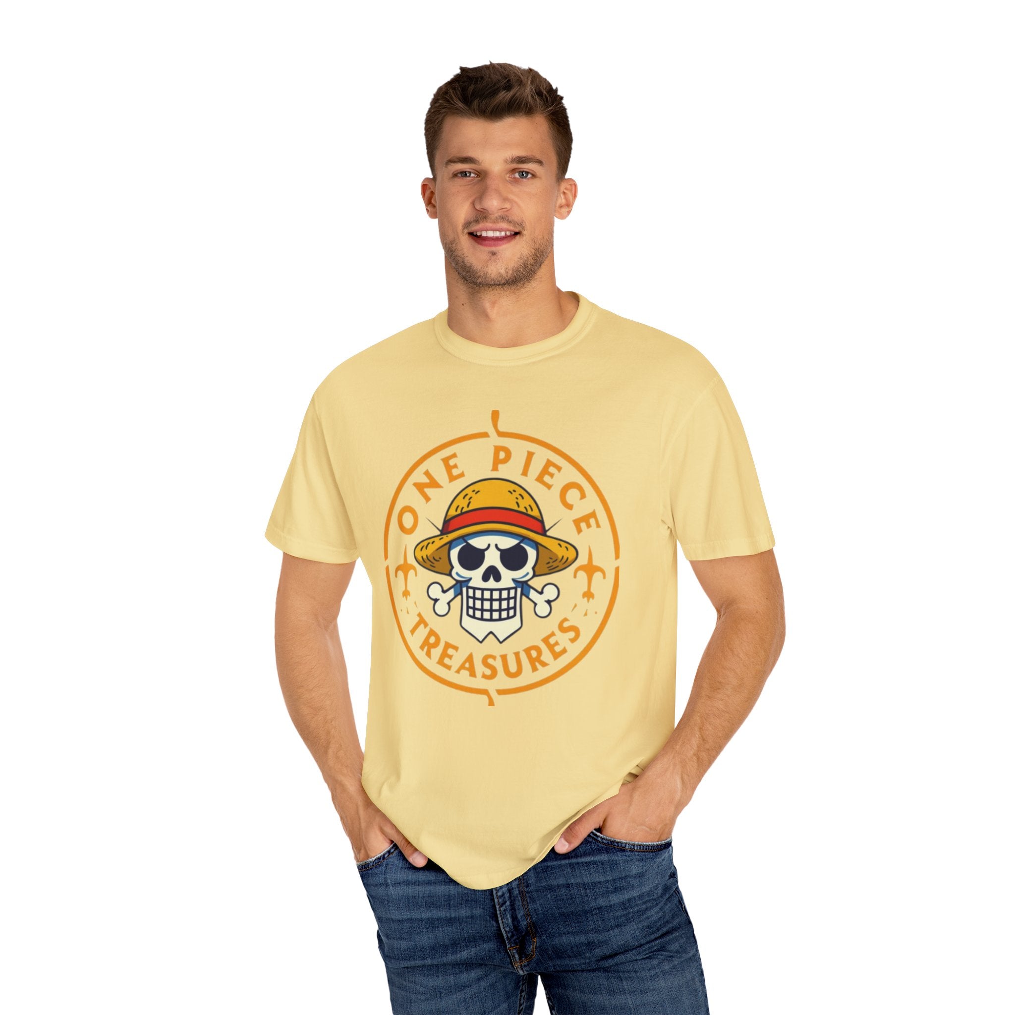 One Piece Treasures T-Shirt — Pirate Skull Straw Hat Graphic Tee