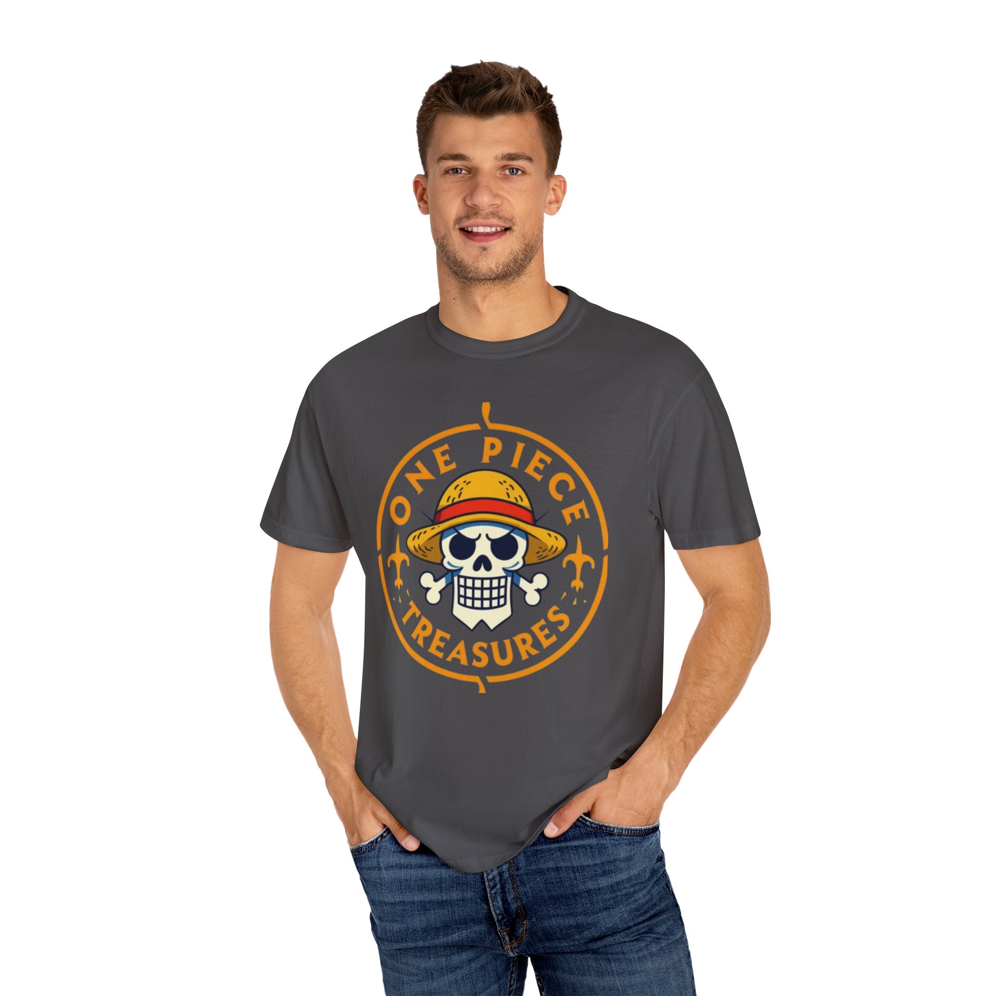 One Piece Treasures T-Shirt — Pirate Skull Straw Hat Graphic Tee