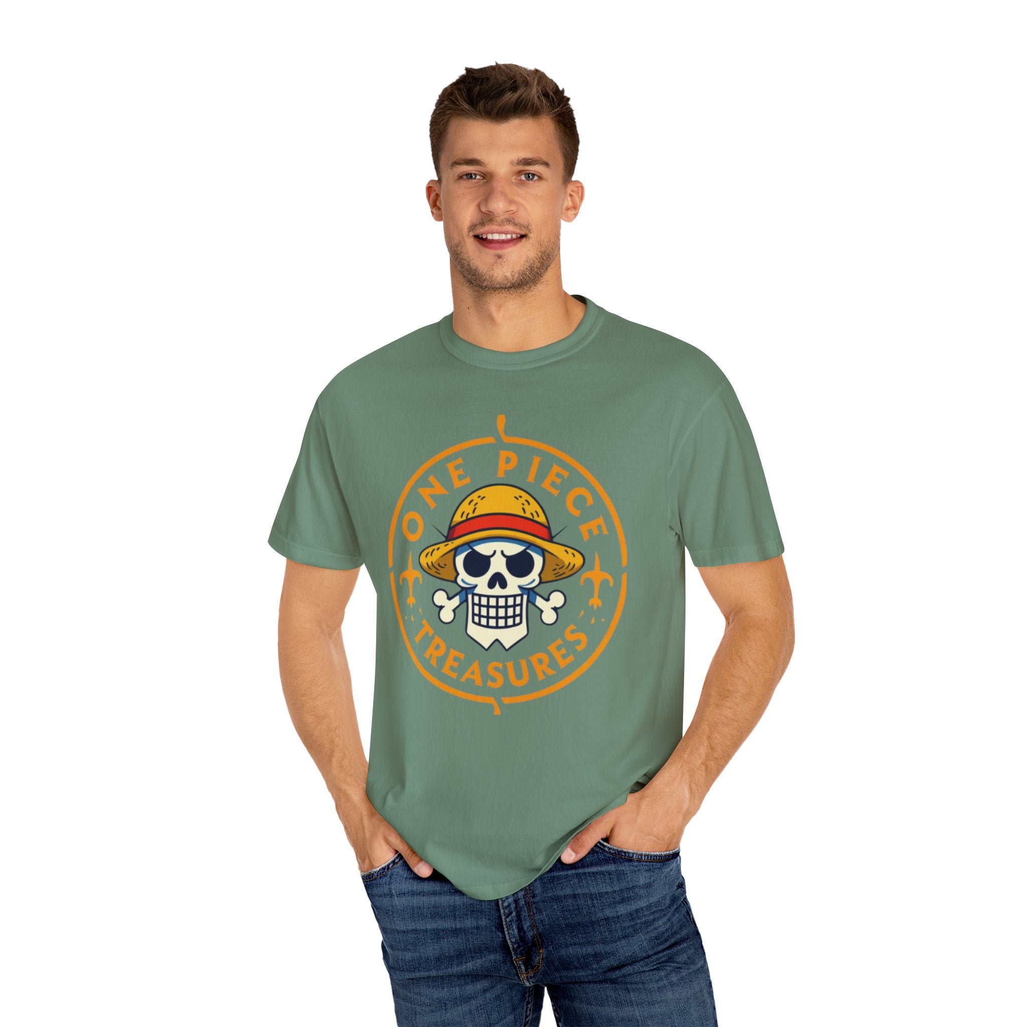 One Piece Treasures T-Shirt — Pirate Skull Straw Hat Graphic Tee